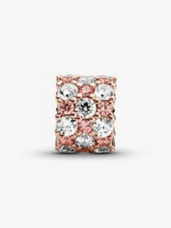 14k Rose gold-plated charm with clear and fancy fairy tale pink cubic zirconia - Picture 4 of 7